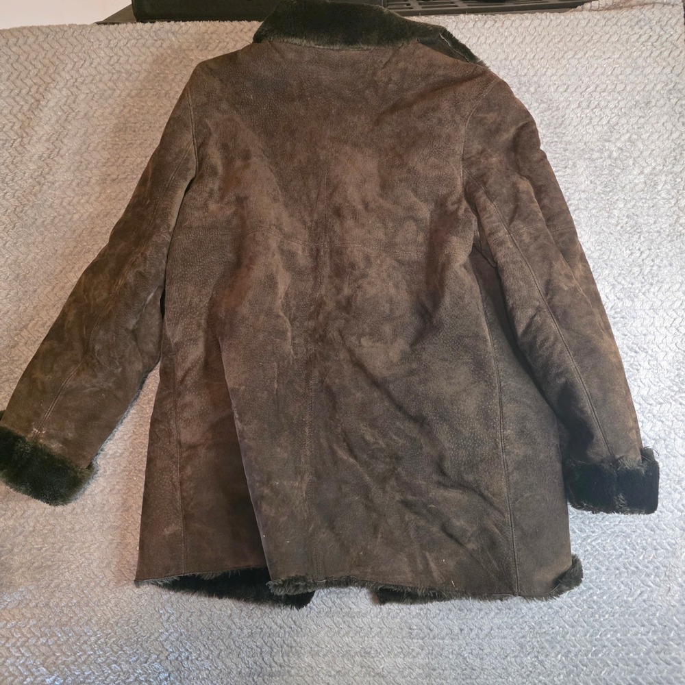 Wilsons Leather Brown Suede Faux Fur Lined Shearling Coat Womens Large Vintage - Picture 10 of 10